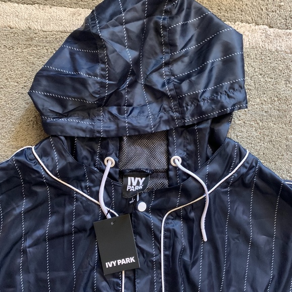 IVY PARK Baseball Pinstripe Hoodie Bomber Jacket L - Picture 16 of 16